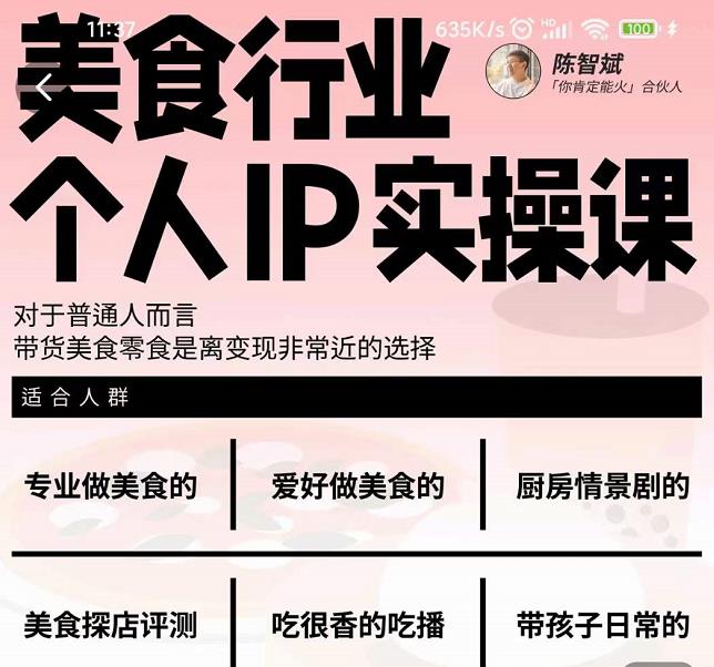 美食行业个人IP实操课，对于普通人而言，带货美食零食是离变现非常近的选择-烽云网