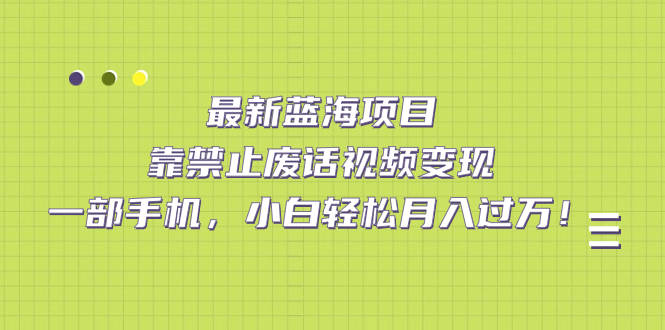 最新蓝海项目,靠禁止废话视频变现,一部手机,小白轻松月入过万!-烽云网