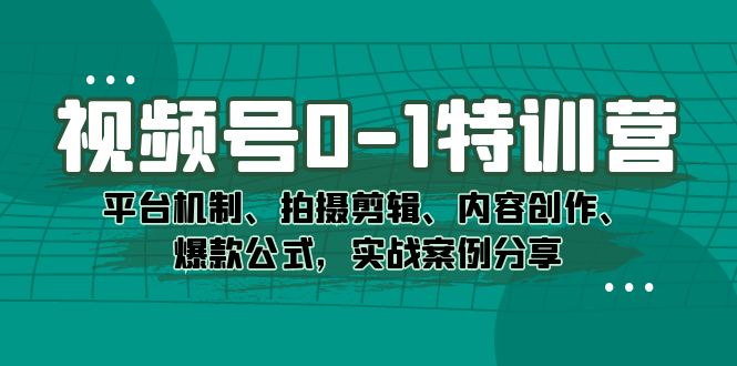 视频号0-1特训营:平台机制、拍摄剪辑、内容创作、爆款公式,实战案例分享-烽云网