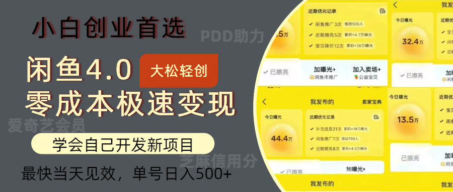 闲鱼0成本极速变现项目,多种变现方式,单号日入500+最新玩法-烽云网