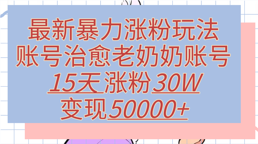 最新暴力涨粉玩法,治愈老奶奶账号,15天涨粉30W,变现50000+【揭秘】-烽云网