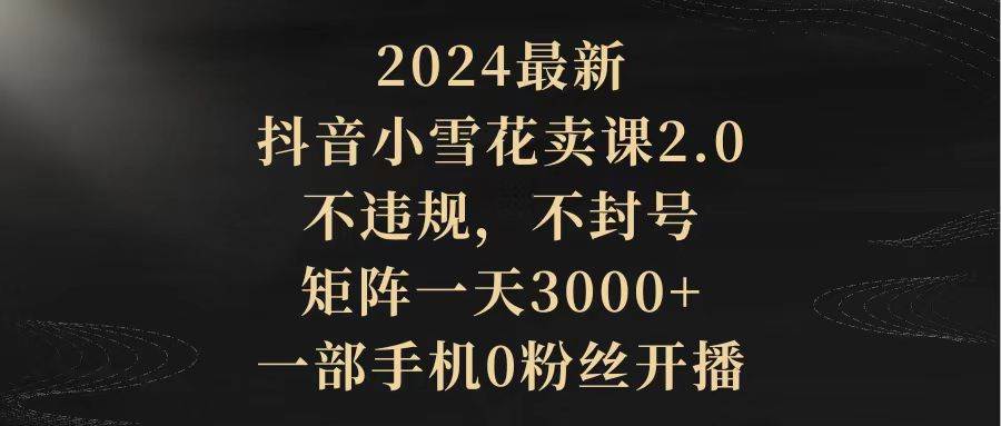 2024最新抖音小雪花卖课2.0 不违规 不封号 矩阵一天3000+一部手机0粉丝开播-烽云网