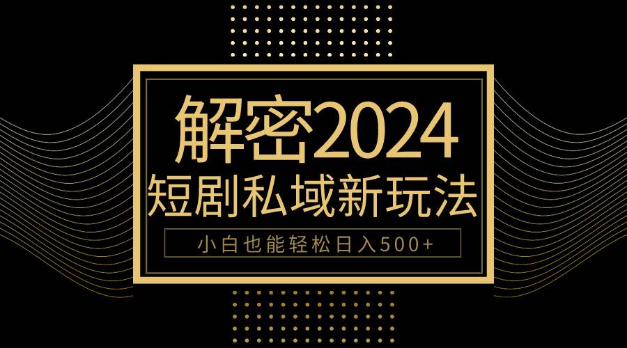 10分钟教会你2024玩转短剧私域变现，小白也能轻松日入500+-烽云网