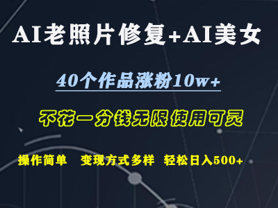 AI老照片修复+AI美女玩发  40个作品涨粉10w+  不花一分钱使用可灵  操作简单  变现方式多样话   轻松日去500+-烽云网