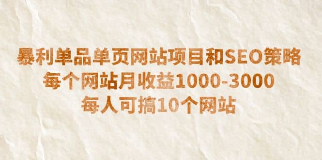 暴利单品单页网站项目和SEO策略 每个网站月收益1000-3000 每人可搞10个-烽云网