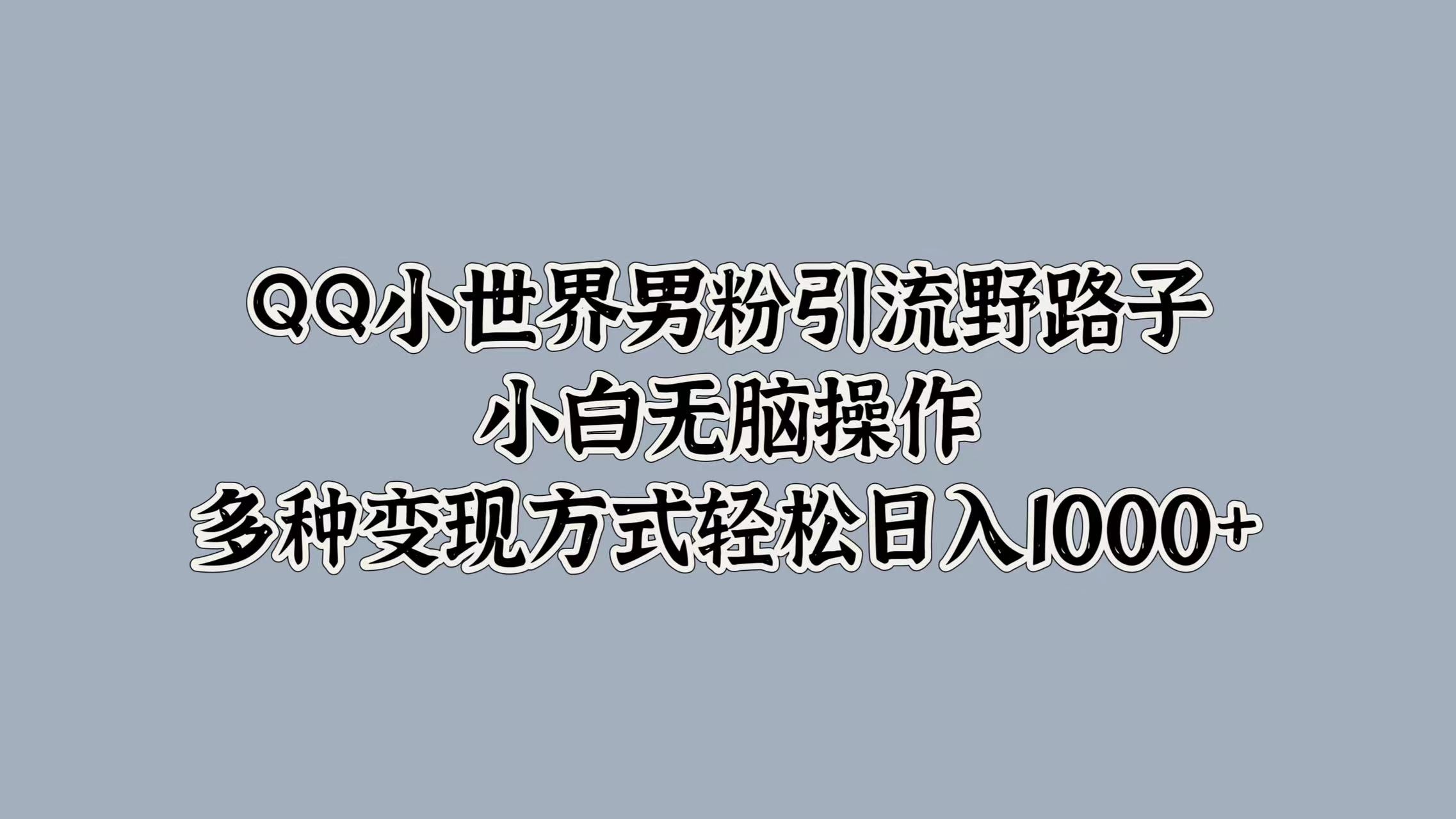 QQ小世界男粉引流野路子，小白无脑操作，多种变现方式轻松日入1000+-烽云网