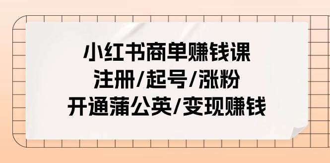 小红书商单赚钱课：注册/起号/涨粉/开通蒲公英/变现赚钱（25节课）-烽云网