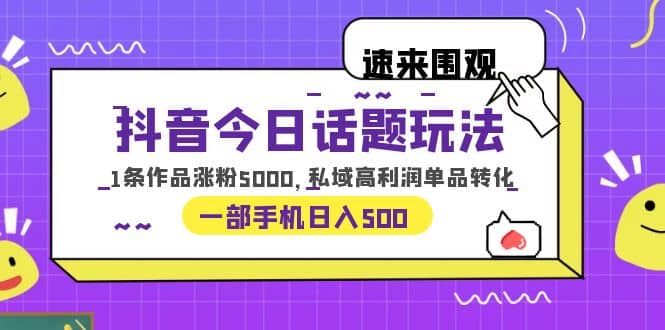 抖音今日话题玩法，1条作品涨粉5000，私域高利润单品转化 一部手机日入500-烽云网