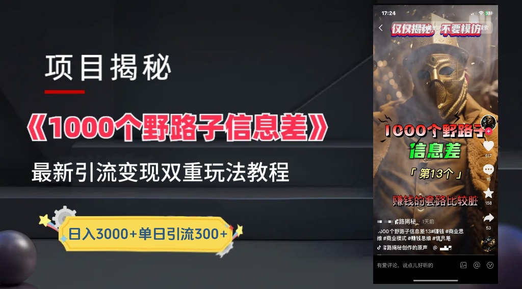 最新一千个野路子信息差玩法教程如何变现＋引流的玩法具体拆解！！！-烽云网