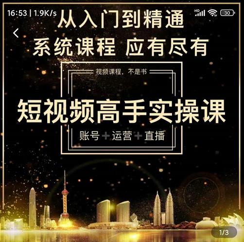 短视频高手实操课：账号+运营+直播，从入门到精通，系统课程，应有尽-烽云网