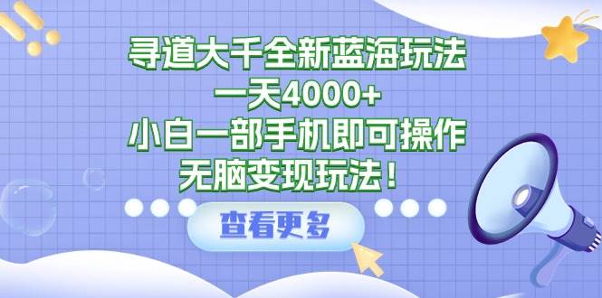 寻道大千全新蓝海玩法,一天4000+,小白一部手机即可操作,无脑变现玩法!-烽云网