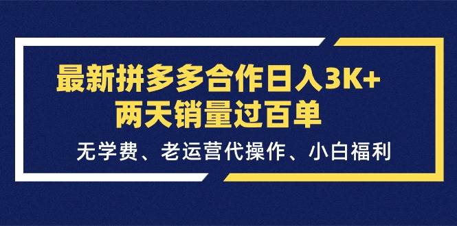 最新拼多多合作日入3K+两天销量过百单,无学费、老运营代操作、小白福利-烽云网