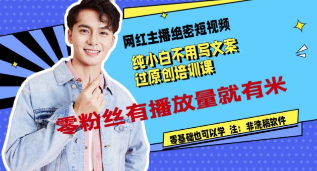 网红主播绝密短视频,纯小白不用写文案过原创培训课,零粉丝有播放量就有米-烽云网