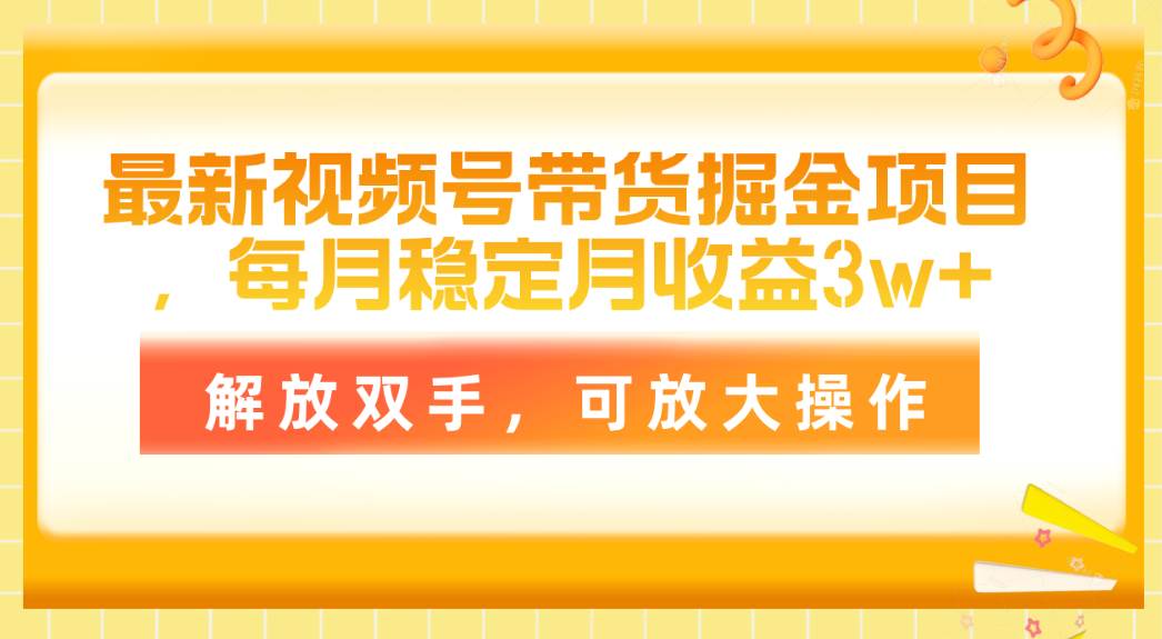 最新视频号带货掘金项目，每月稳定月收益3w+，解放双手，可放大操作-烽云网