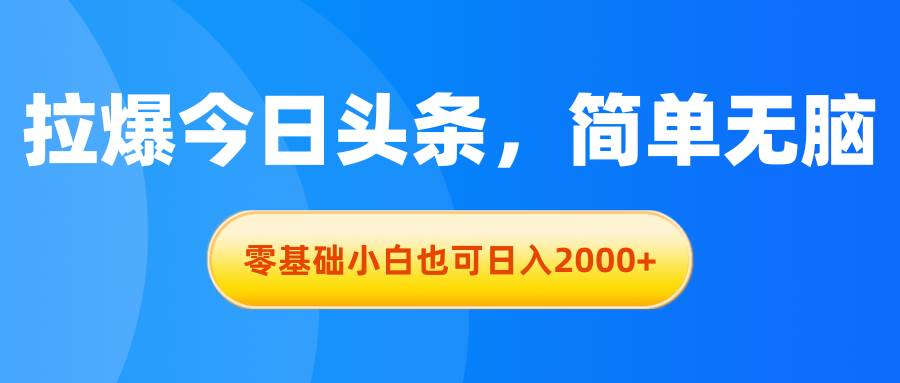 拉爆今日头条,简单无脑,零基础小白也可日入2000+-烽云网