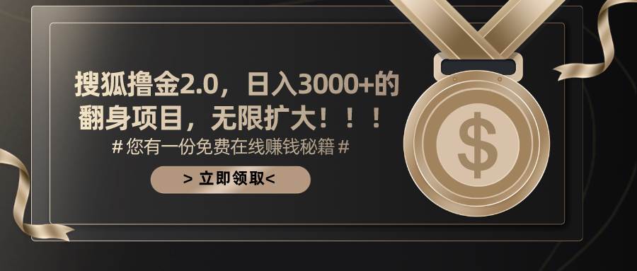 搜狐撸金2.0日入3000+，可无限扩大的翻身项目-烽云网