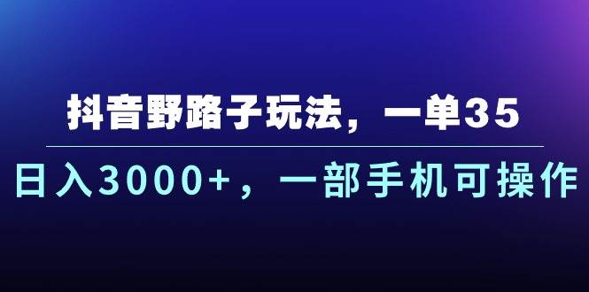 抖音野路子玩法，一单35.日入3000+，一部手机可操作-烽云网