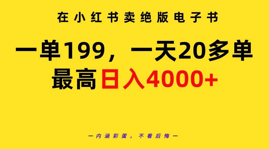 在小红书卖绝版电子书，一单199 一天最多搞20多单，最高日入4000+教程+资料-烽云网