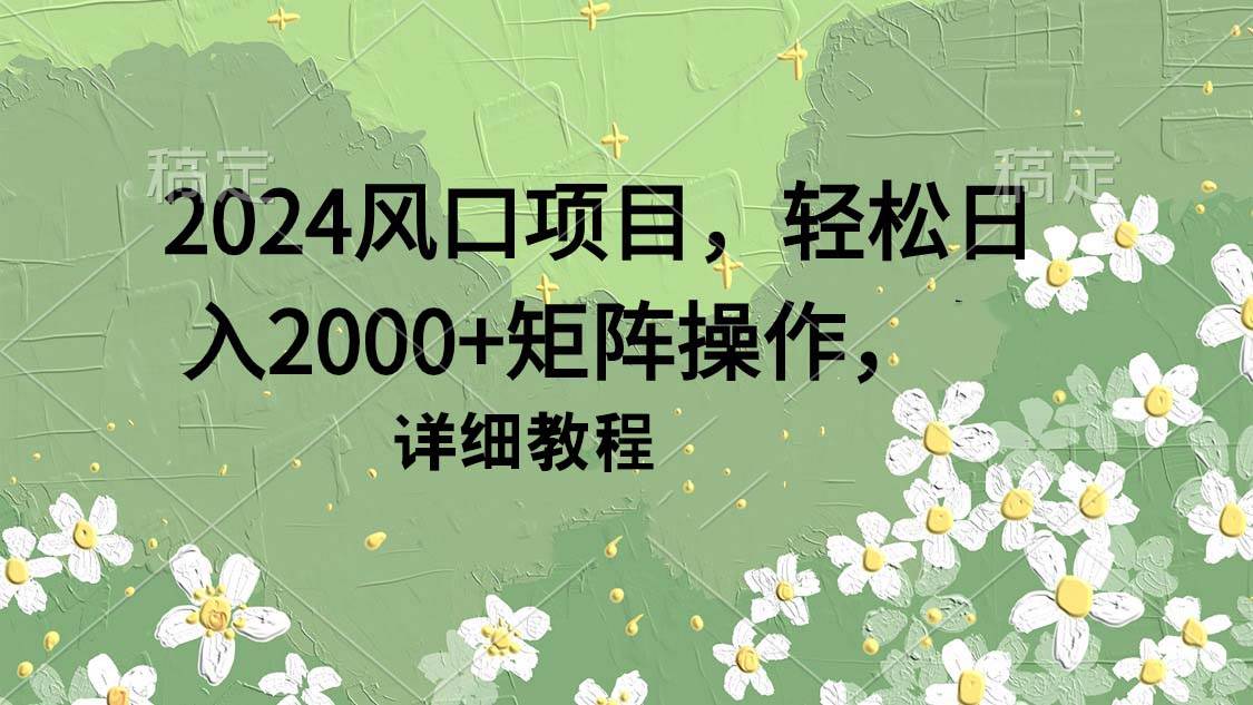 2024风口项目,轻松日入2000+矩阵操作,详细教程-烽云网