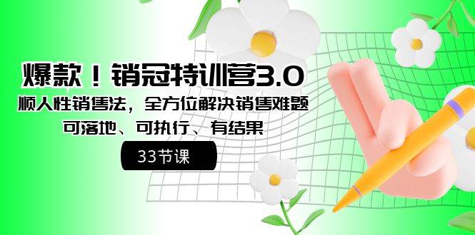爆款！销冠特训营3.0之顺人性销售法，全方位解决销售难题、可落地、可执行、有结果-烽云网