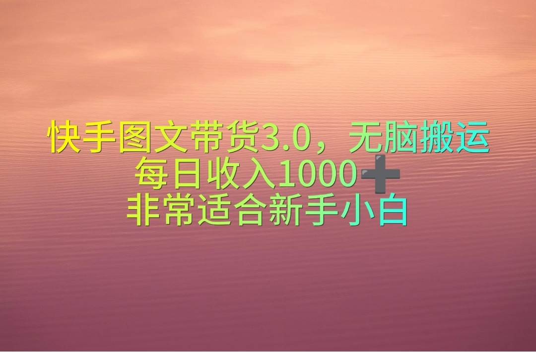快手图文带货3.0，无脑搬运，每日收入1000＋，非常适合新手小白-烽云网