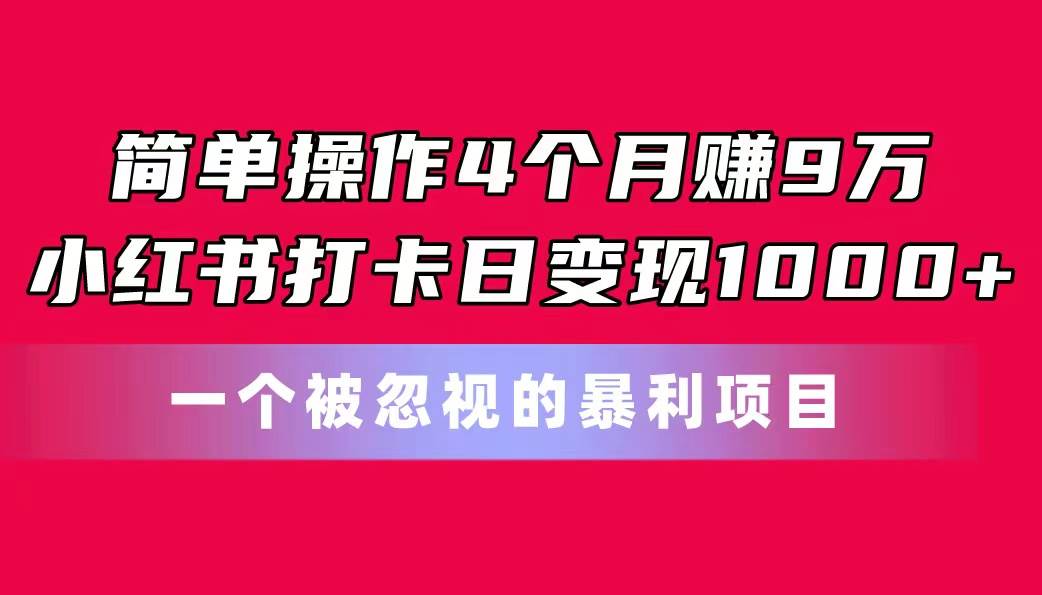 简单操作4个月赚9万！小红书打卡日变现1000+！一个被忽视的暴力项目-烽云网