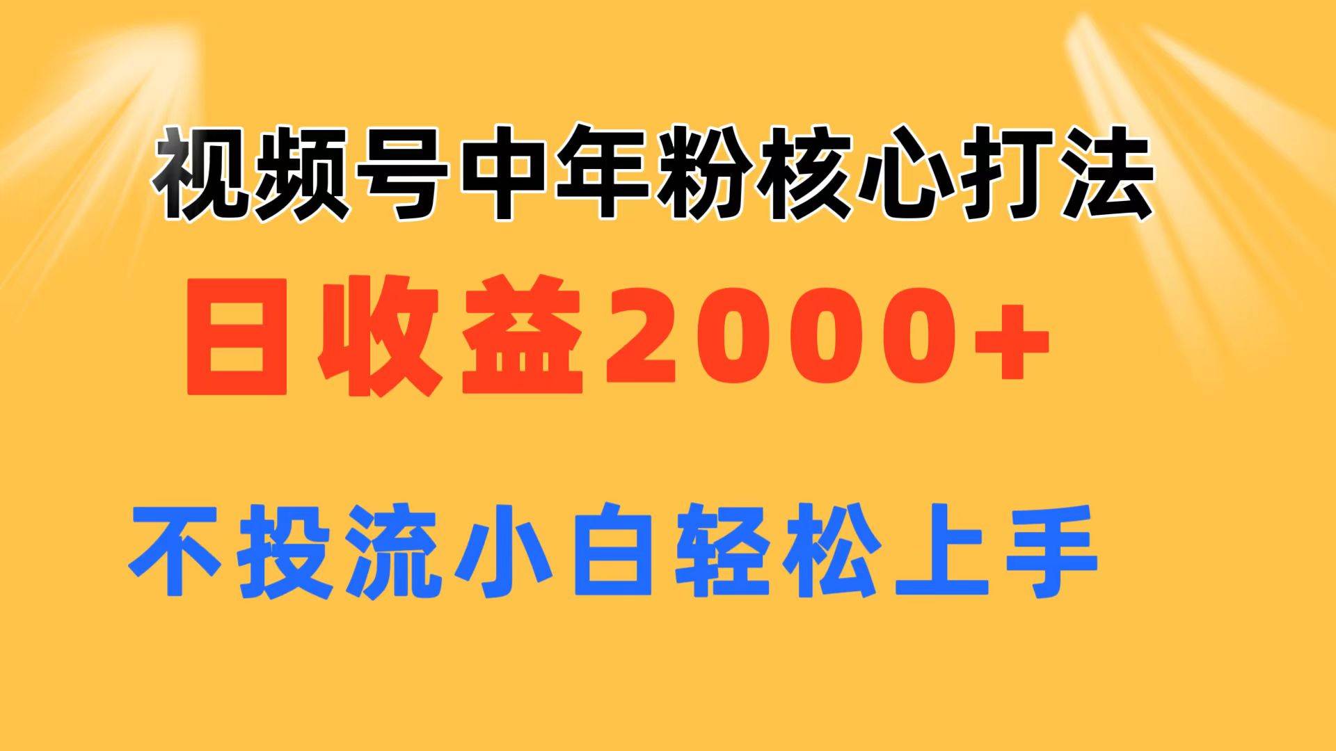 视频号中年粉核心玩法 日收益2000+ 不投流小白轻松上手-烽云网