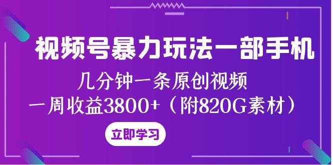 视频号暴力玩法一部手机 几分钟一条原创视频 一周收益3800+(附820G素材)-烽云网