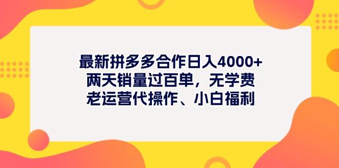 最新拼多多项目日入4000+两天销量过百单，无学费、老运营代操作、小白福利-烽云网