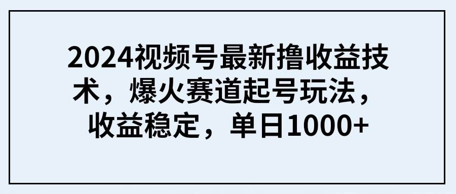 2024视频号最新撸收益技术，爆火赛道起号玩法，收益稳定，单日1000+-烽云网