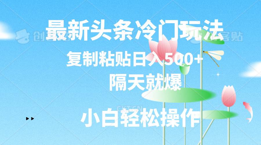 最新头条冷门玩法,隔天就爆,复制粘贴日入500+-烽云网
