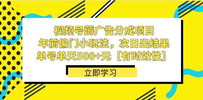 视频号薅广告分成项目，年前偏门小玩法，次日出结果，单号单天500+元【有时效性】-烽云网