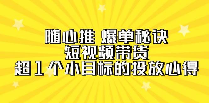 随心推 爆单秘诀,短视频带货-超1个小目标的投放心得(7节视频课)-烽云网