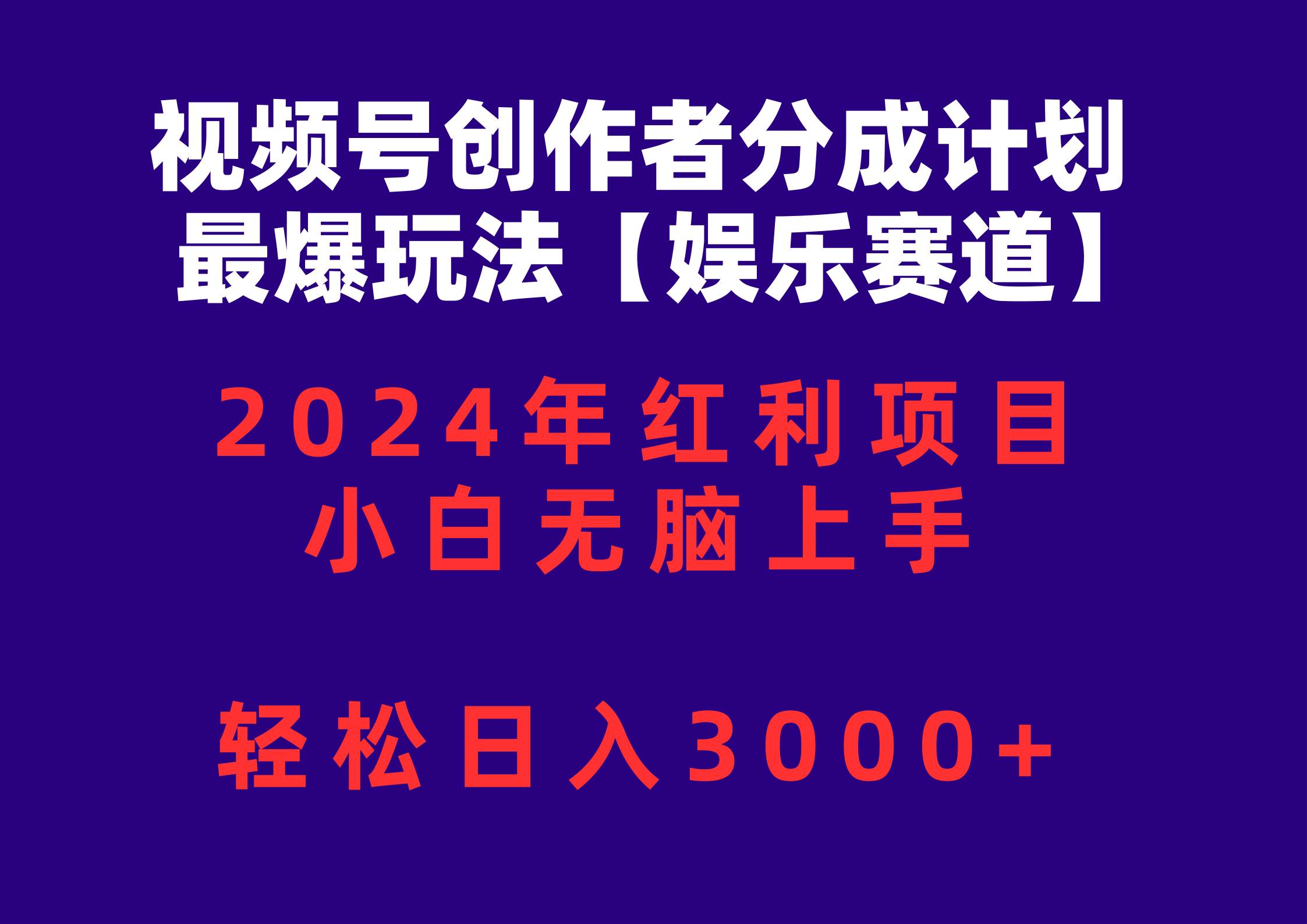 视频号创作者分成2024最爆玩法【娱乐赛道】，小白无脑上手，轻松日入3000+-烽云网