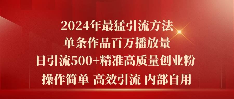 2024年最猛暴力引流方法，单条作品百万播放 单日引流500+高质量精准创业粉-烽云网
