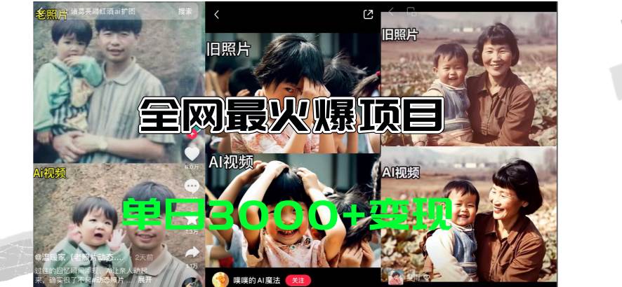 全网爆火的AI让老照片动起来教程,蹭热点日赚3000+,内含免费工具一键...-烽云网