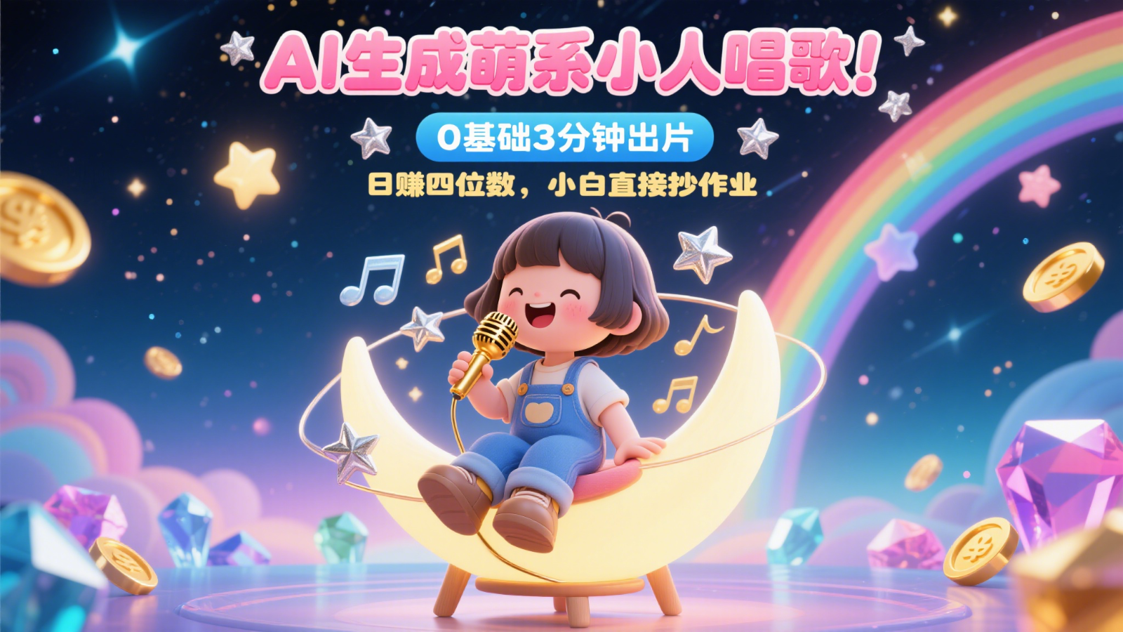 AI生成萌系小人唱歌！0基础3分钟出片，28个作品涨粉9万，日赚四位数，小白直接抄作业-烽云网