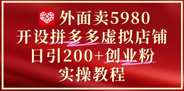 外面卖5980开设拼多多虚拟店铺:单日引流200+创业付费粉实战教程-烽云网