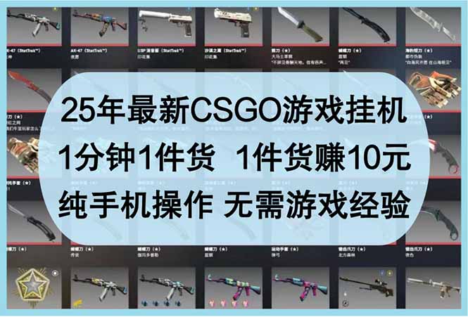 25年最新CSGO游戏挂机，1分钟1件货，1件货赚10元 纯手机操作 无需游戏经验-烽云网