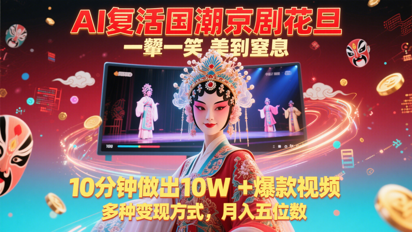 AI复活国潮京剧花旦,一颦一笑美到窒息,10分钟做出10W+爆款视频,多种变现方式-烽云网