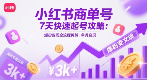 小红书商单号7天快速起号攻略:爆粉变现全流程拆解,单月变现3k+-烽云网