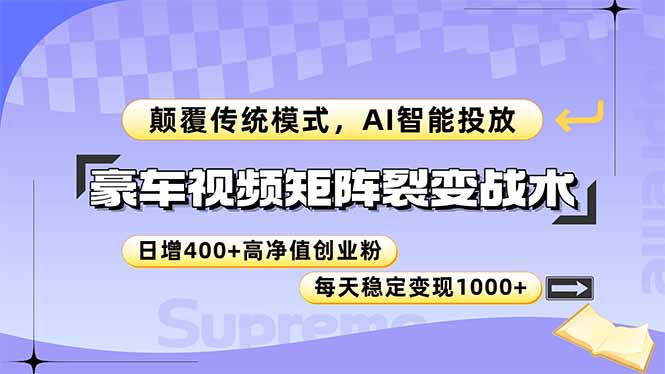 豪车视频矩阵裂变战术,颠覆传统模式,AI智能投放,日增400+高净值创业...-烽云网