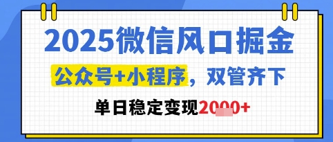 2025微信风口掘金,公众号+小程序双管齐下,单日稳定变现1k+【揭秘】-烽云网