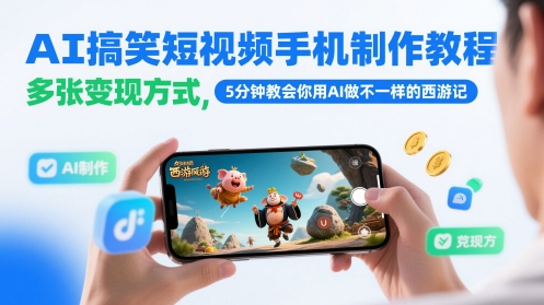 AI搞笑短视频手机制作教程，多张变现方式，5分钟教会你用AI做不一样的西游记-烽云网