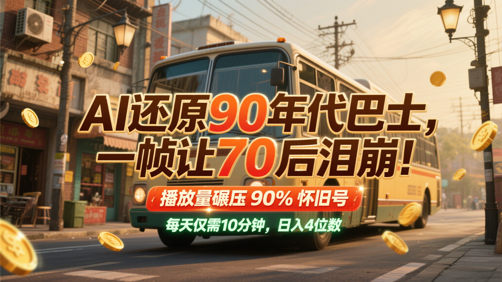 AI还原90年代巴士,一帧让70后泪崩!播放量碾压90%怀旧号,每天10分钟,日入4位数-烽云网