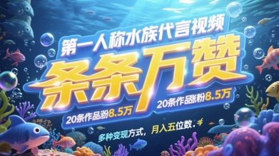 第一人称水族代言视频,条条万赞,20条作品涨粉7.8W,多种变现方式月入五位数-烽云网